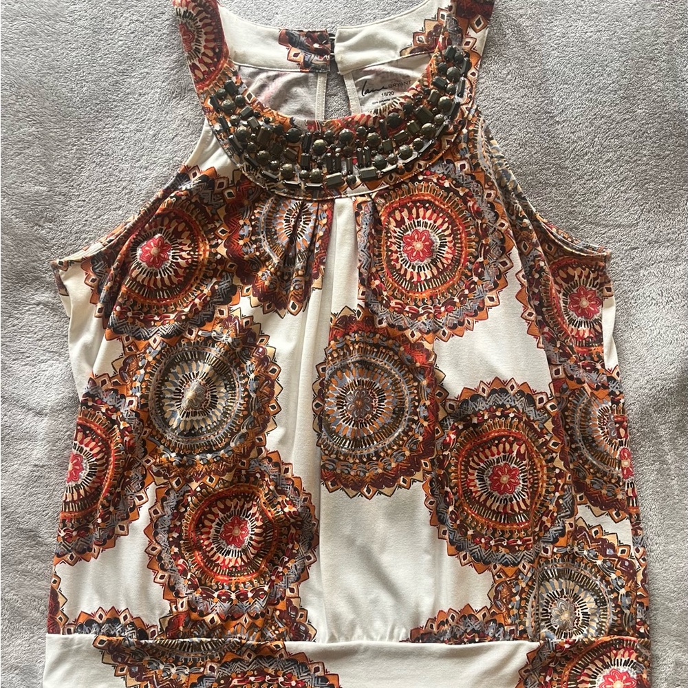Lane Bryant Sleeveless Top with Mandala Print - Red and Orange